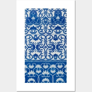 Blue and White Chinese Floral Ornamental Pattern Posters and Art